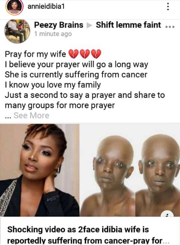 Take it down now! - Annie Idibia blows hot as she reacts to post claiming she's suffering from cancer