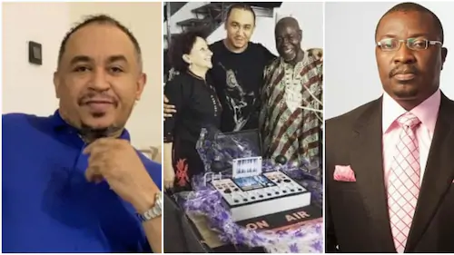 Daddy Freeze vs Pastor Ibiyeomie: Ali Baba pulls up photos of media personality and his parents
