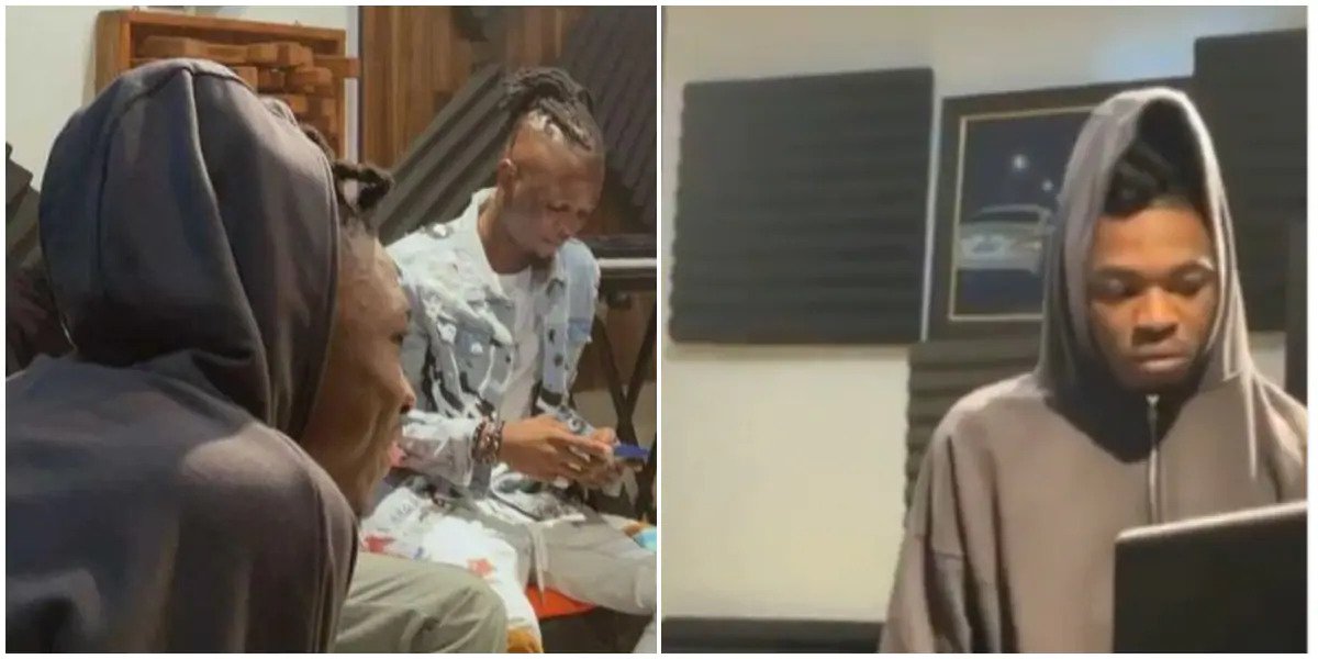BBNaija's Laycon And Singer Mayorkun Spotted Recording In The Studio