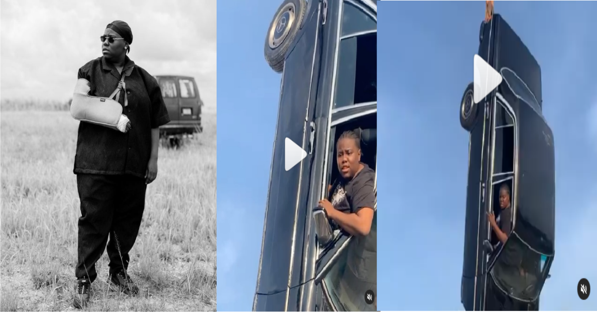 "Help Me Beg" — Singer, Teni Cries Out As Video Director Suspends Her In A Car (Videos)