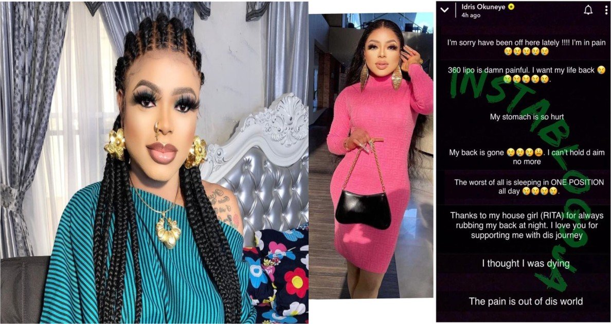 “I thought I was dying. The pain is out of the world,” Bobrisky cries out days after his first Cosmetic Surgery
