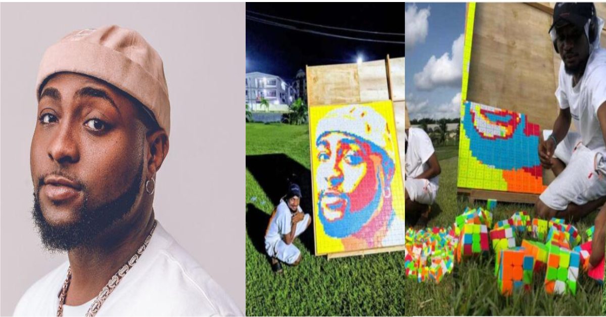 Nigerian Man Makes 'Astonishing' Portrait Of Davido Using 800 Pieces Of Rubik’s Cubes
