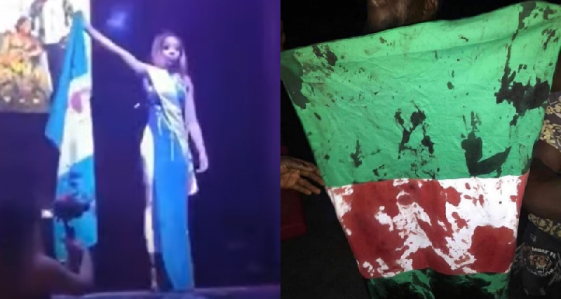 Reactions As Udeh Chiamaka Victoria Steps Out With A Blood Stained Nigerian Flag In Miss Africa Russia Pageant (Video)