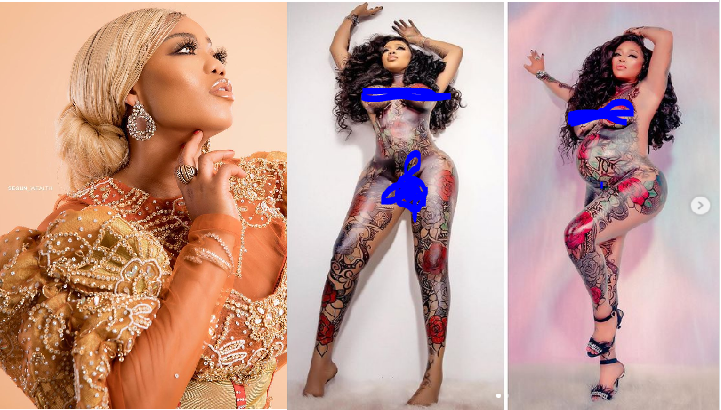 Toyin Lawani Flaunt Her Baby Bump In Nude Photos, Glorifies Her Husband For The Incredible Photo Shoot