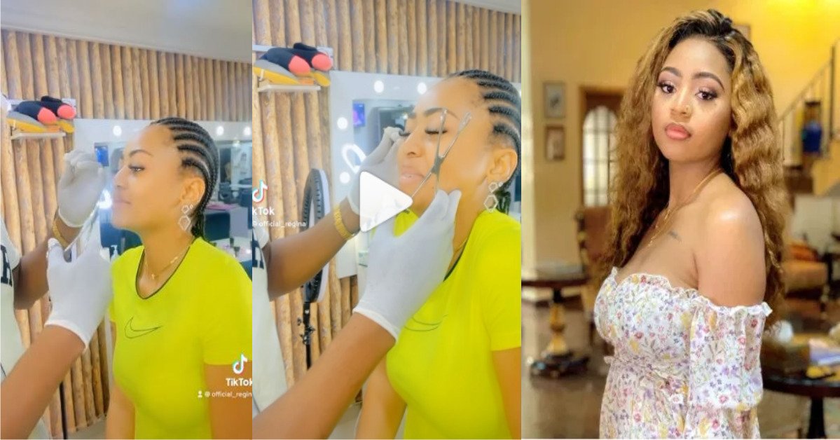 Moment Regina Daniels Pierced Her Nose Again (Video)