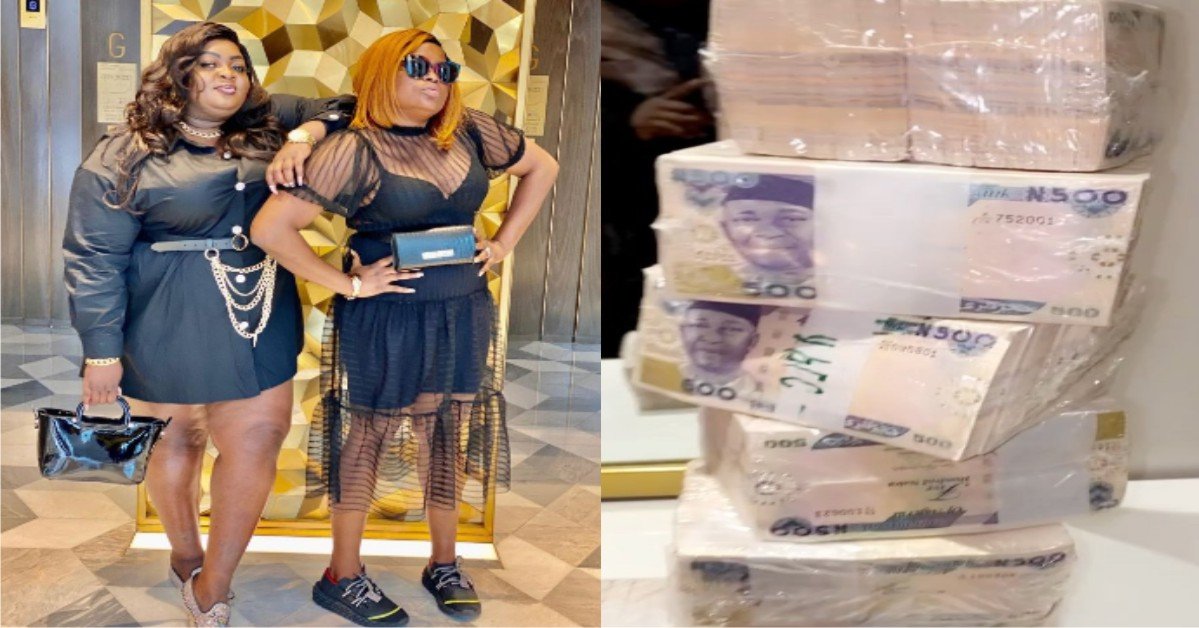 VIDEO: Eniola Badmus Flaunts Mountain Of Cash Funke Akindele Gifted Her For Her Birthday