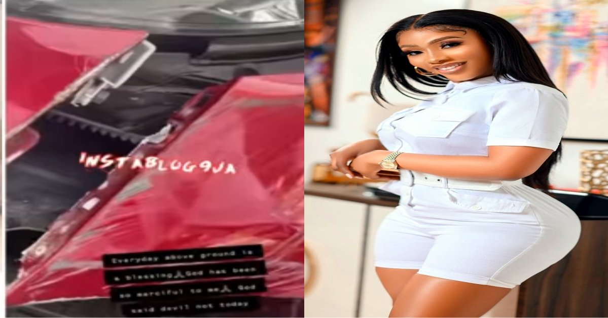 BBNaija Mercy Eke, involved in an auto crash - Car Badly Damaged