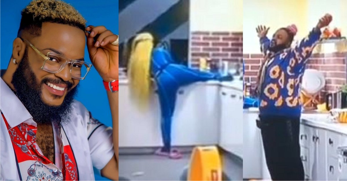 #BBNaija: Whitemoney reacts with excitement as Queen positioned her behind in a Provocative manner (Video)