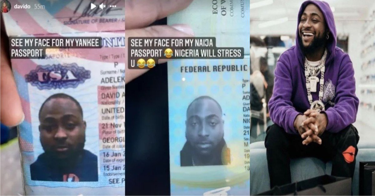 "What a Corn-Tree" -Davido Compares His Yankee Passport With His Naija Passport