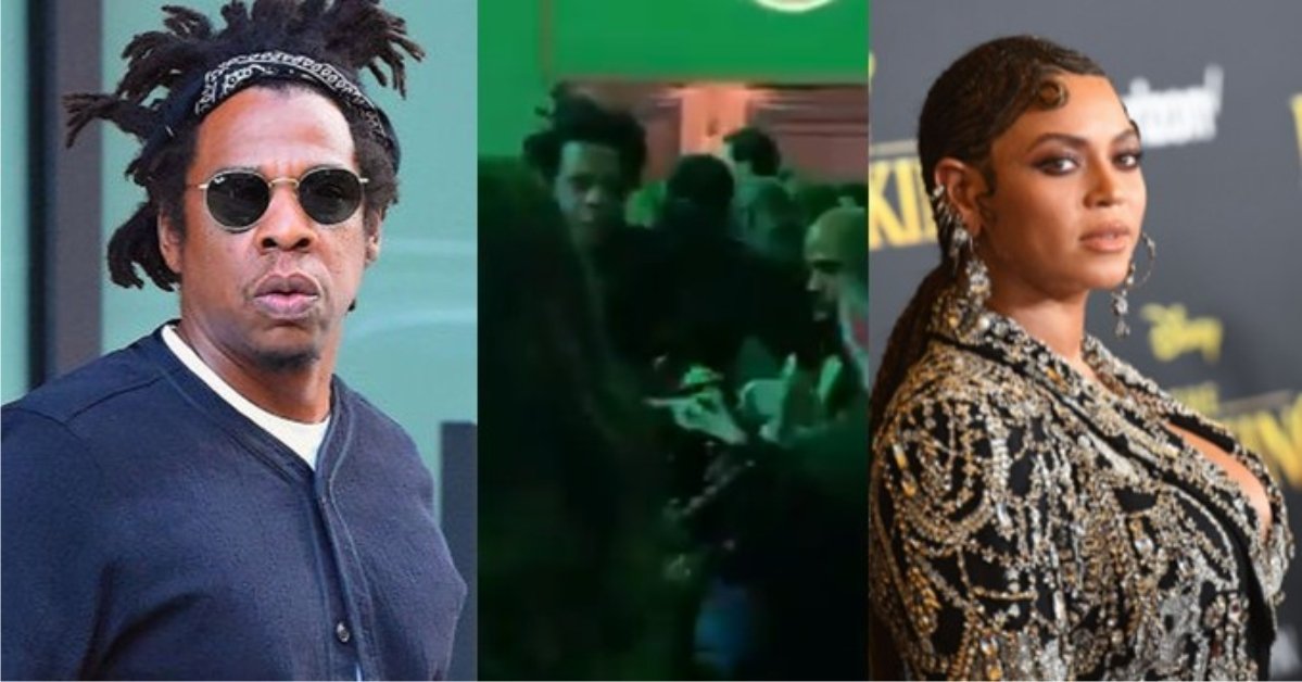 Jay Z angrily snatches a man’s phone when he tried recording Beyonce at a party (Video)