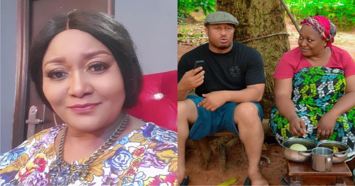 “I Thought I Was Fair Until I Met Mike Ezuruonye” – Ebele Okaro Says As She Wacks Eba And Egusi Soup On Set