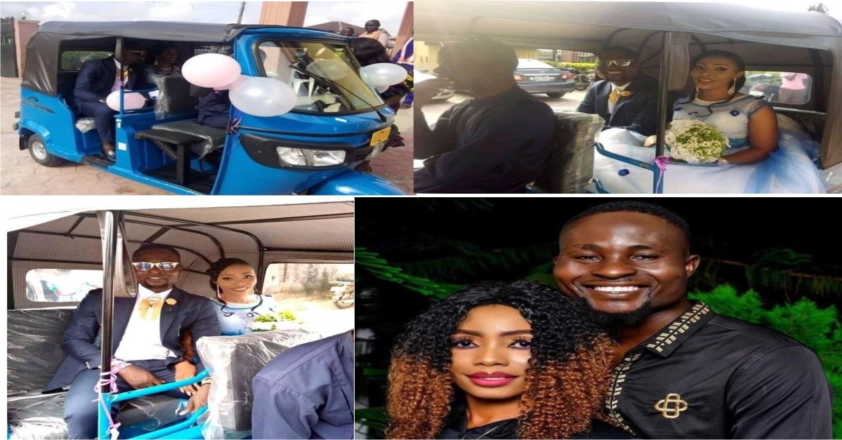 Latest couple Rides on “Keke Napep” to their Wedding Venue in Delta state (Photos)