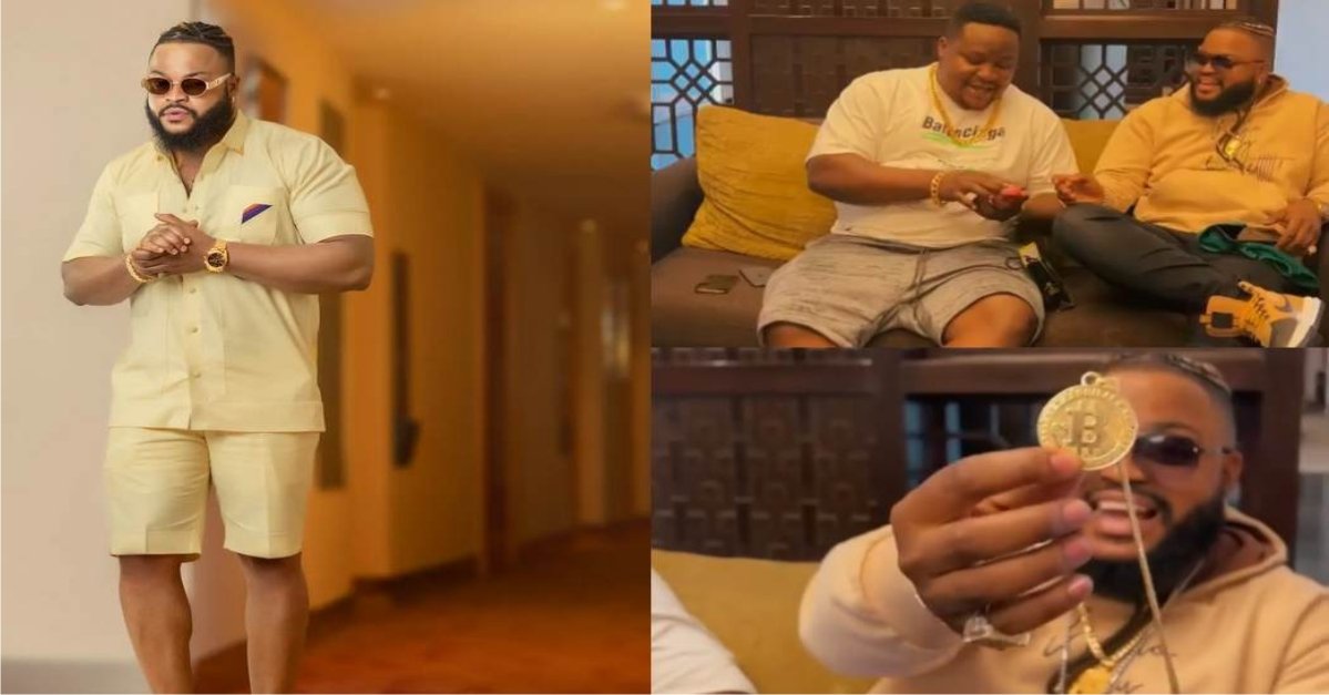 Whitemoney receives a golden necklace from the jeweler of Cubana's Chief Priest