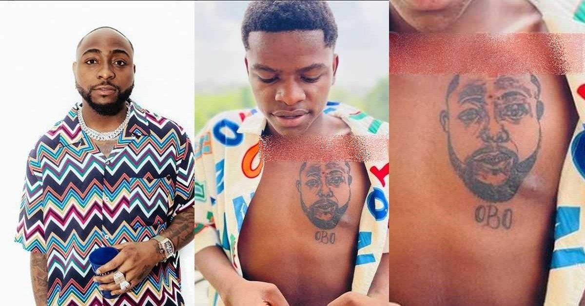 “Nah OBO Monkey Be This” – IG Users Reacts As Man Tattoos Davido’s Face On His Chest