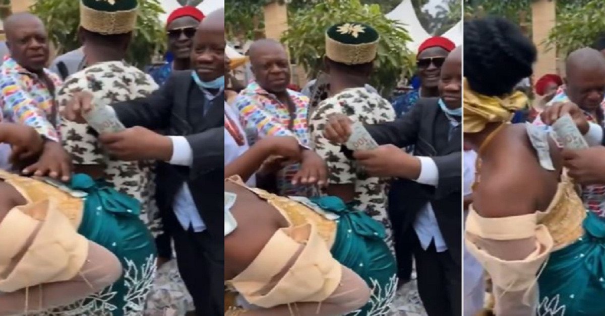 Unimaginable moment a guest at a traditional marriage stylishly stolen $100 bill being sprayed at the dancing bride (Video)
