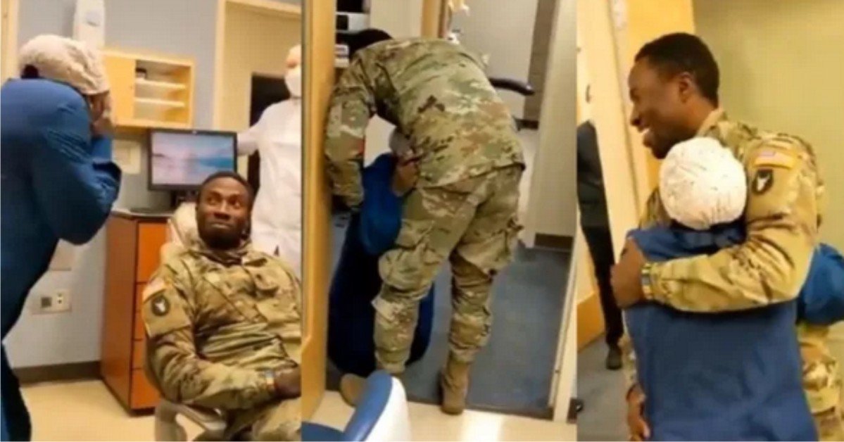 Emotional Moment Nigerian Man Serving In The U.S Army Surprises His wife after being away for 11 months (Video)