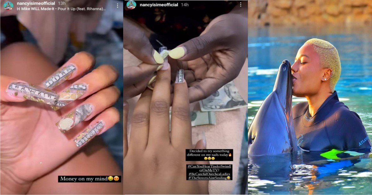 You Can Be Arrested- Reactions As Nancy Isime Uses US Dollar Bills To Decorated Her Nails