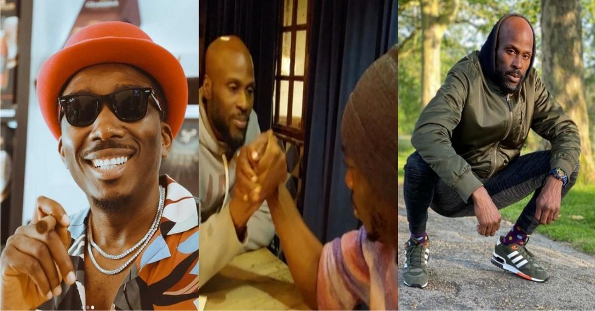 "Ojoro no work" - Comedian Bovi Ugboma And Ikechukwu Onunaku Engage In Arm Wrestle