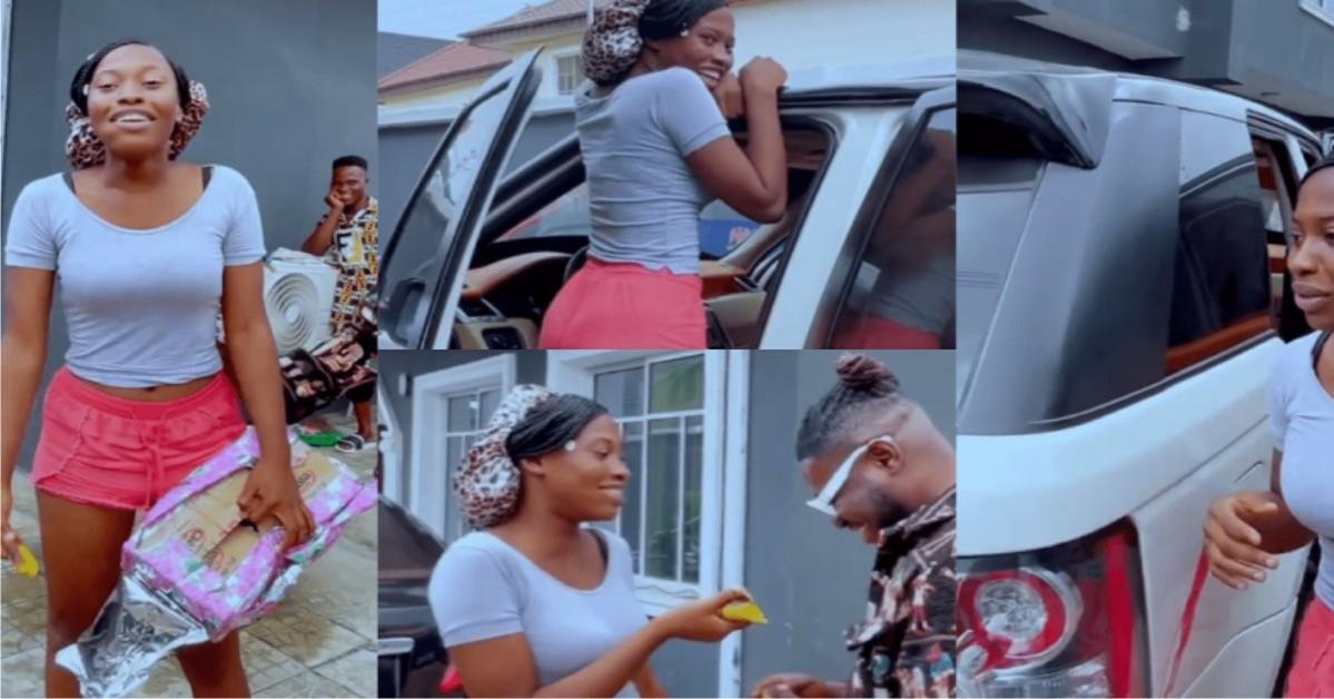 Moment Guy Presents Girlfriend With Packaged Roasted Plantain Before Gifting Her A Range Rover SUV (Video)