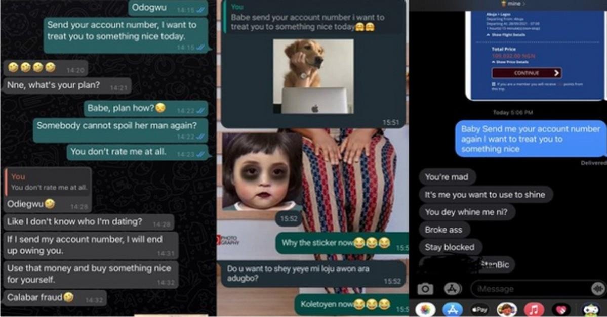 "Calabar Fraud" - Boyfriends React hilariously As Girlfriends Ask For their Account Number (Screenshots)