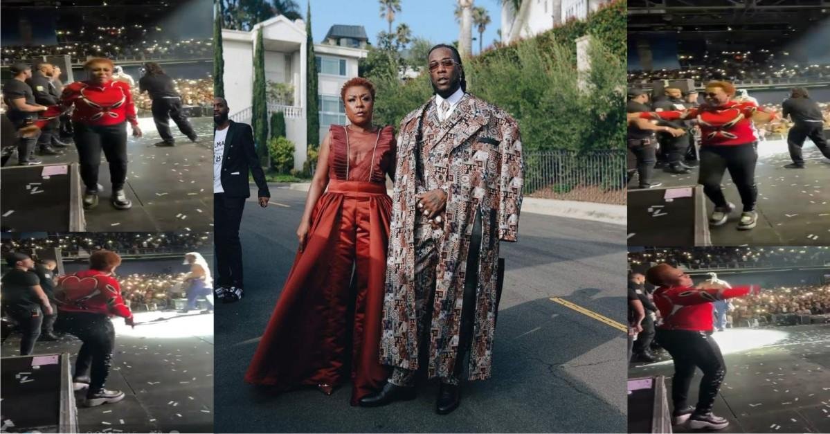 "Make E give him mama mic" - Reaction As Burna Boy's Mother, Bose Ogulu Vibes So Hard At The Singer Recent Show In Dublin, Ireland (Video)