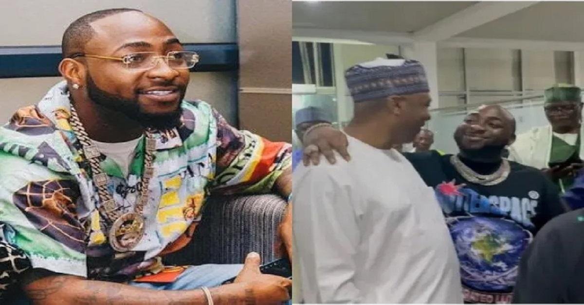 ‘He’s free spirited’- Reactions as Davido is spotted wrapping his hand around Bukola Saraki’s neck (Video)