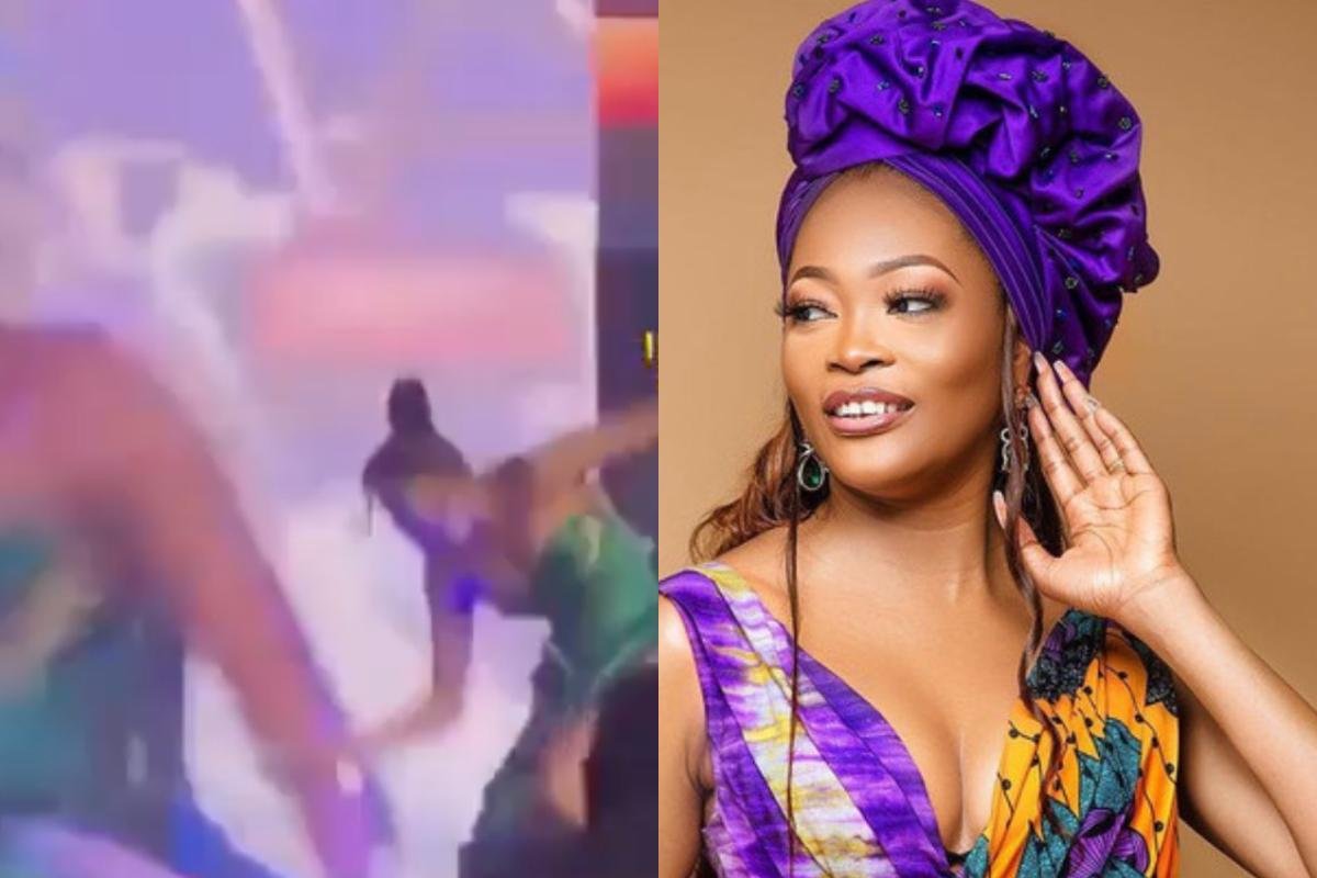 Embarrassing Moment Nigerian Media Personality, Kiekie Fell On Stage During The 2022 Trendupp Awards