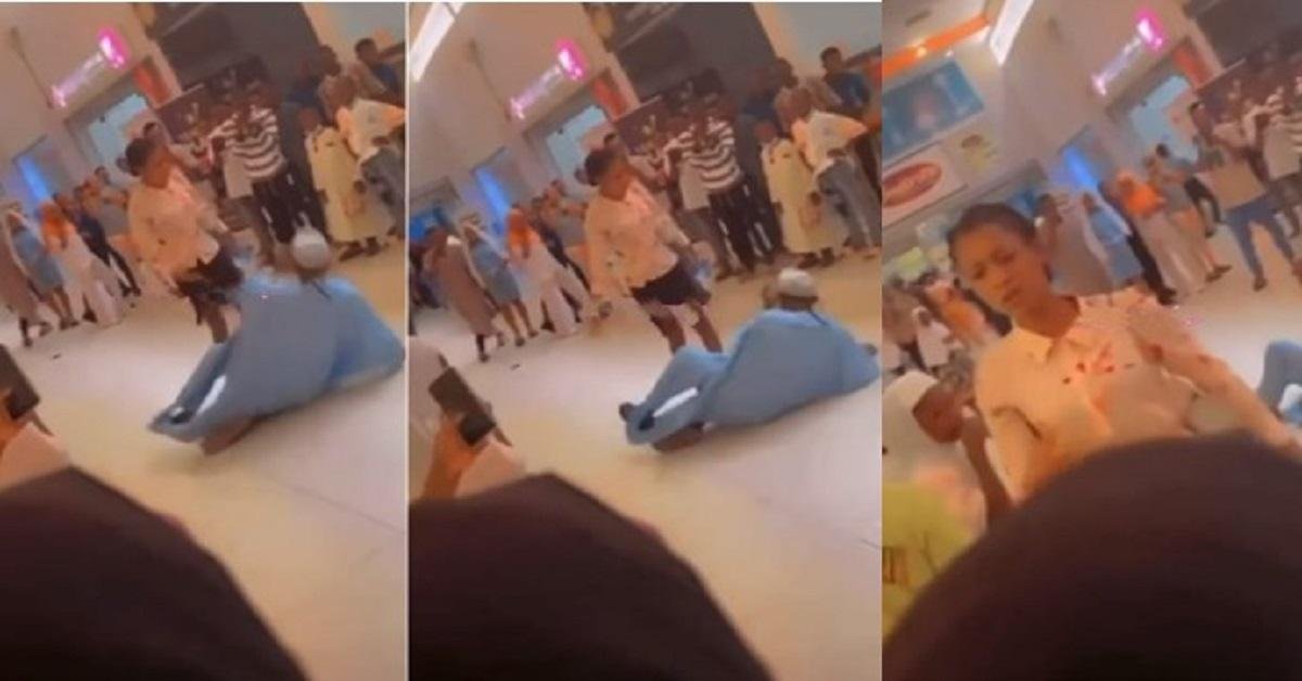 Man falls to the floor after lady gave him thunderous slap for proposing to her in public (Watch video)