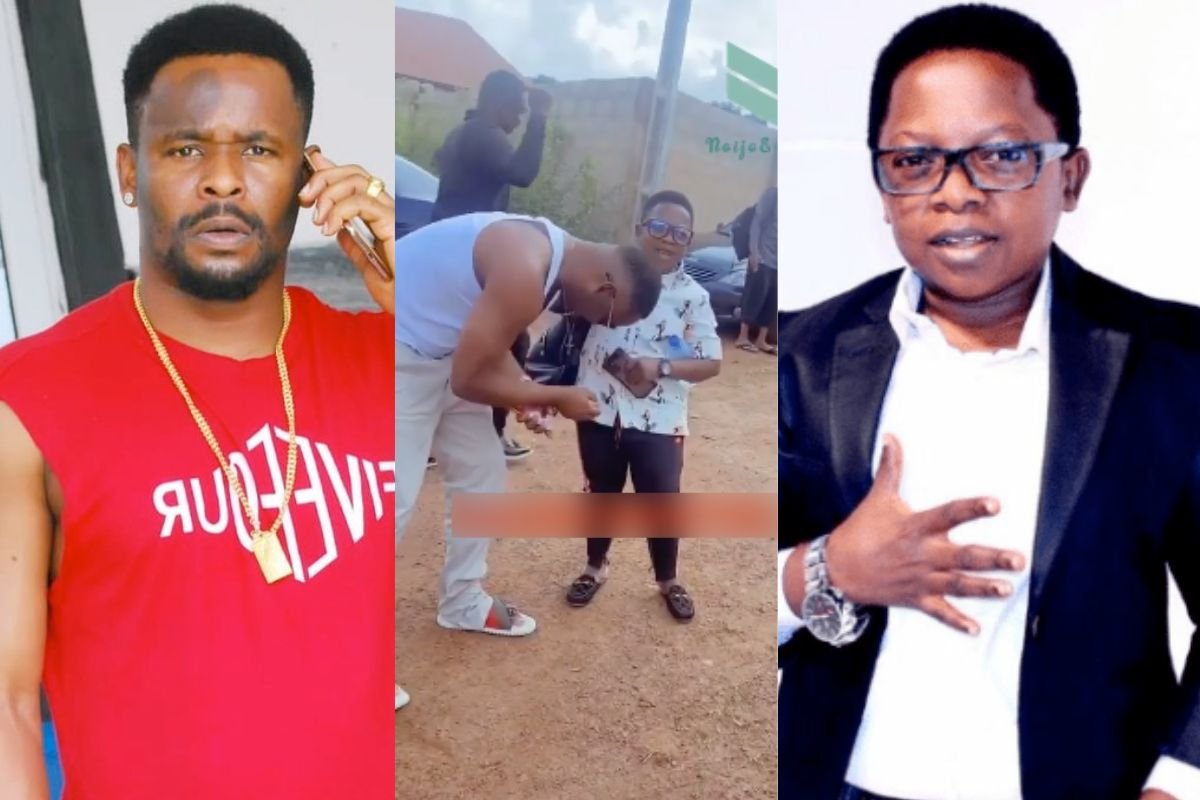Zubby Michael Bows To Greet Chinedu ‘Aki’ Ikedieze As They Meet On Set (VIDEO)