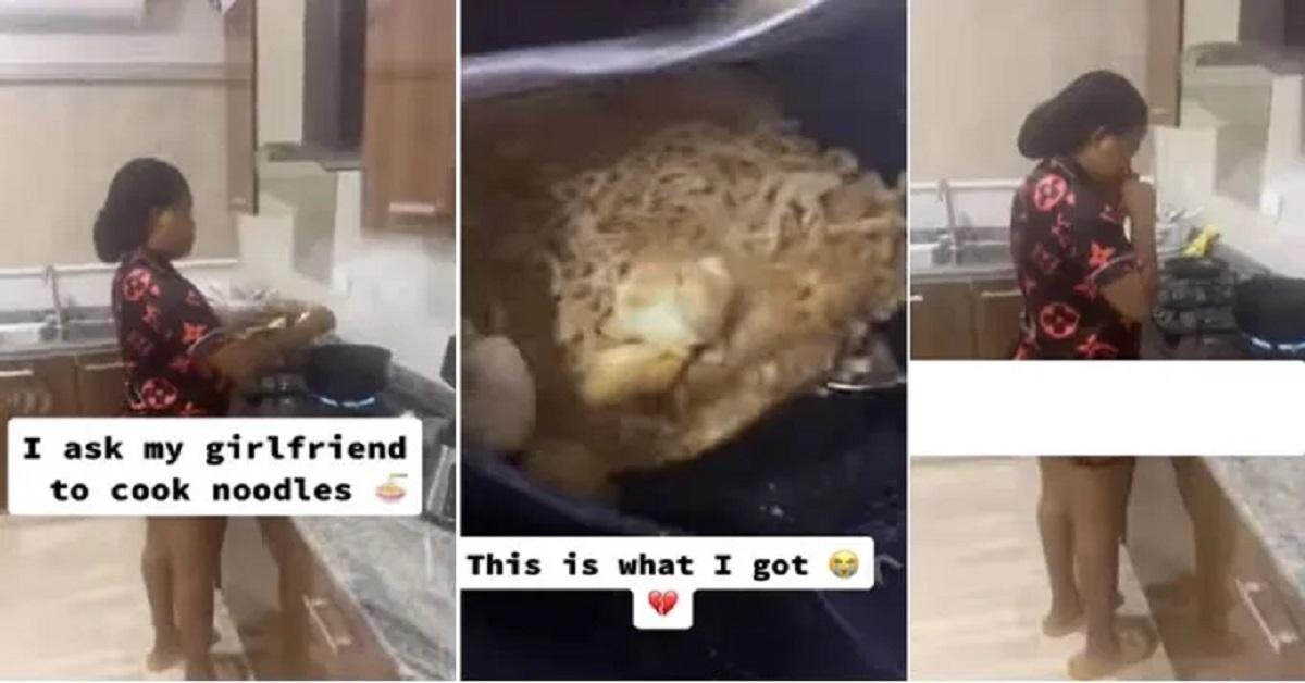 Man drags his girlfriend online for cooking noodles as strong as cement (Video)