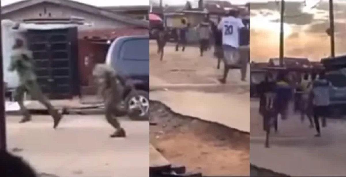 Trending: Soldiers Run For Their Lives As Angry Youth Chase Them (Video)