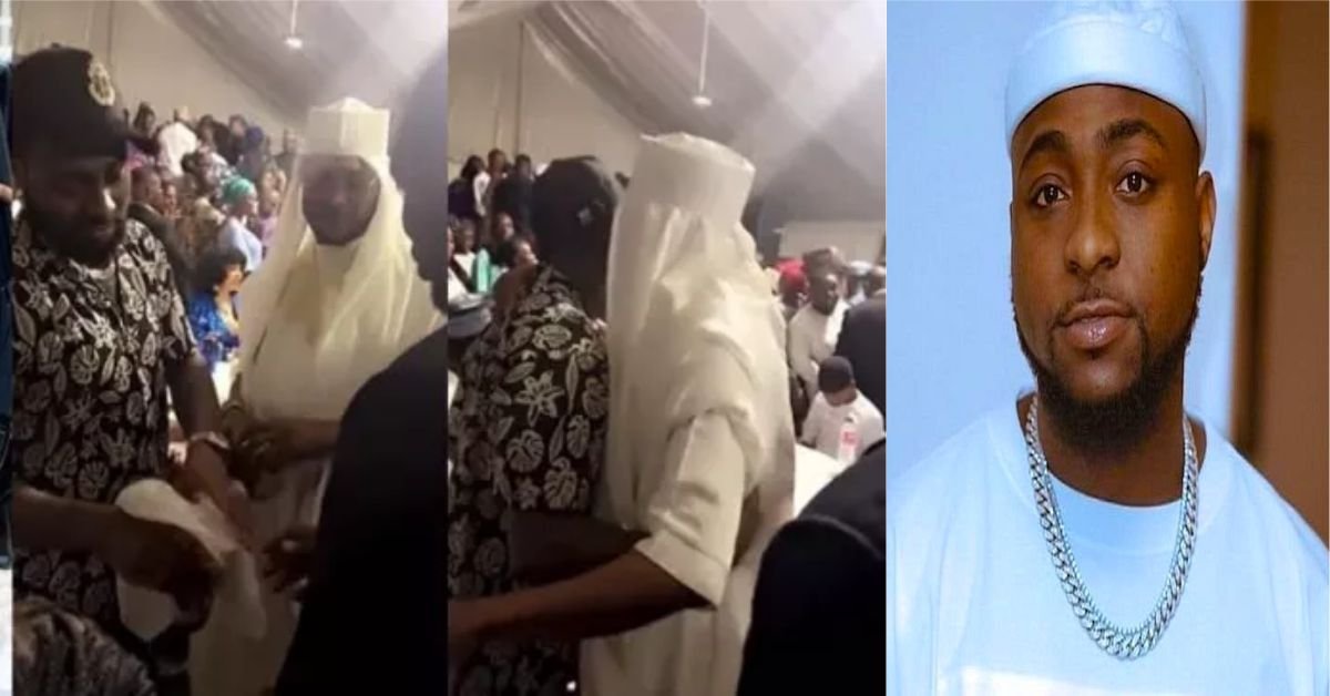 Video: Moment Davido covers his drink with handkerchief while exchanging pleasantries