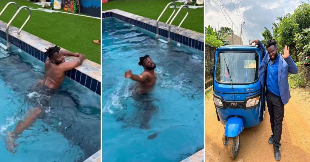 "Jus de play…na because e no deep" – Nigerians react to clip of Sabinus swimming in his personal pool