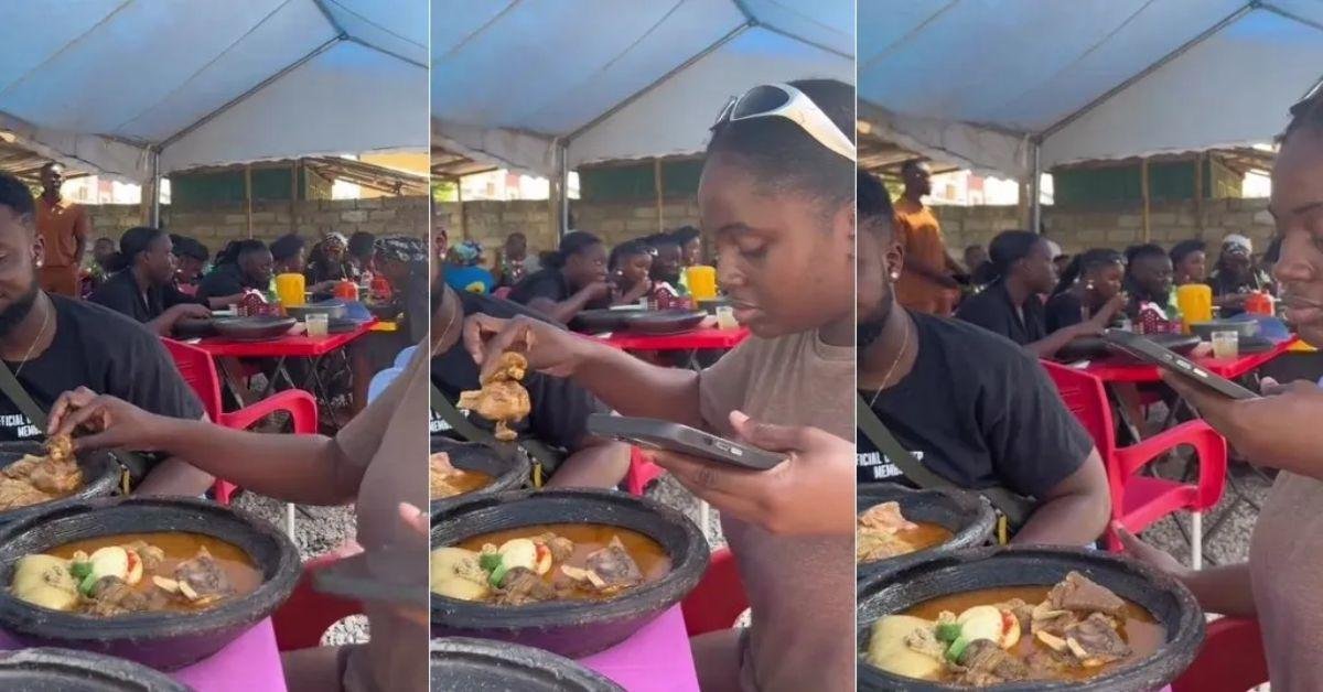 “Fake lifestyle” – Reactions as lady borrows meat from friend, add it to her soup to take photos for social media (Video)
