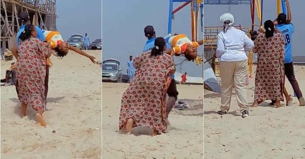 Drama as Nigerian Lady started acting strangely after making contact with water at beach