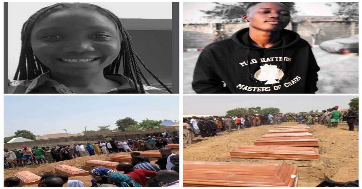 Photos from the mass burial of Madonna University students who were burnt to death in road accident