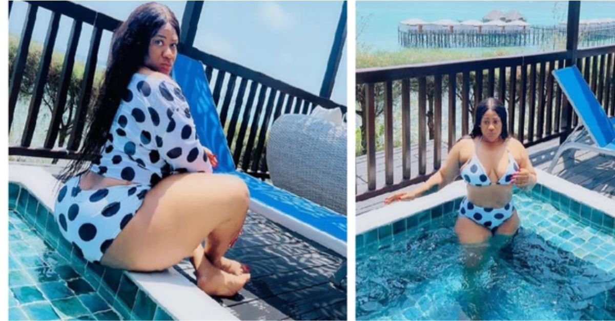 "Wetin 10 person suppose share only you carry"- Fans Gush Over Actress, Nkechi Blessing As She Shares Adorable Pictures In Lovely Bikini Dress