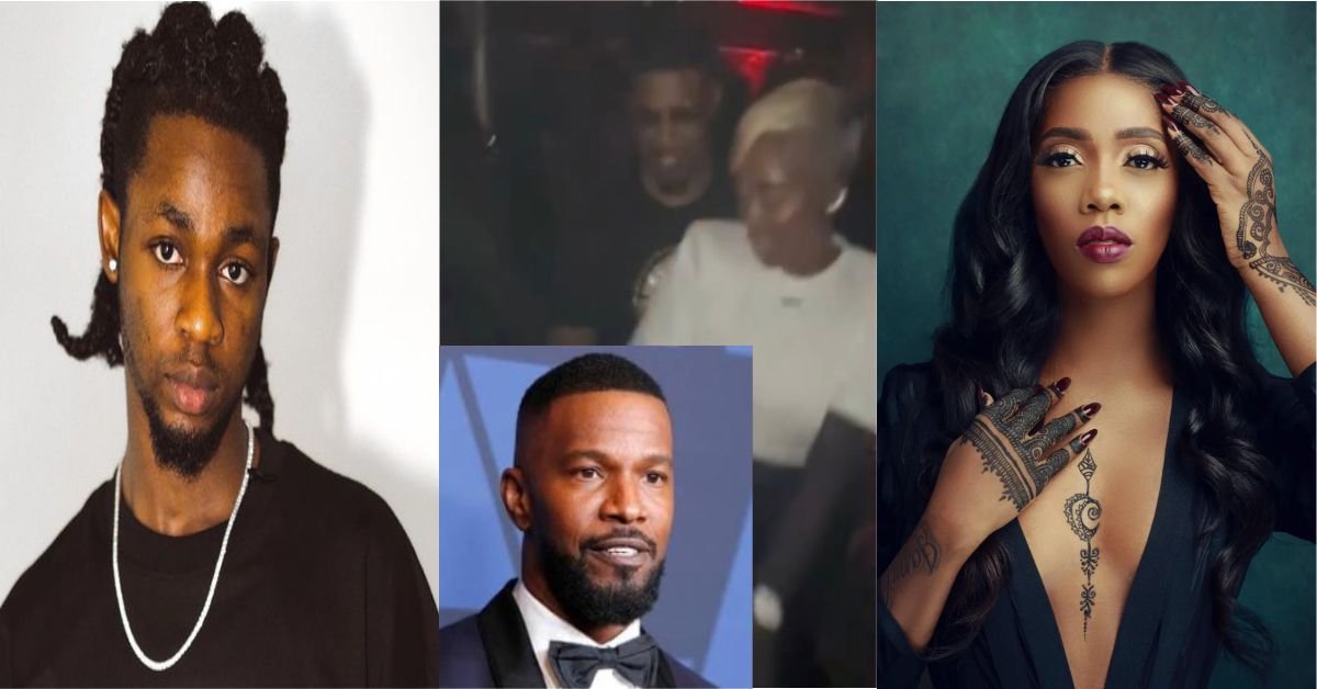"This one go pain Omah Lay"-  Reactions as Tiwa Savage parties with American actor, Jamie Foxx in London (Video)