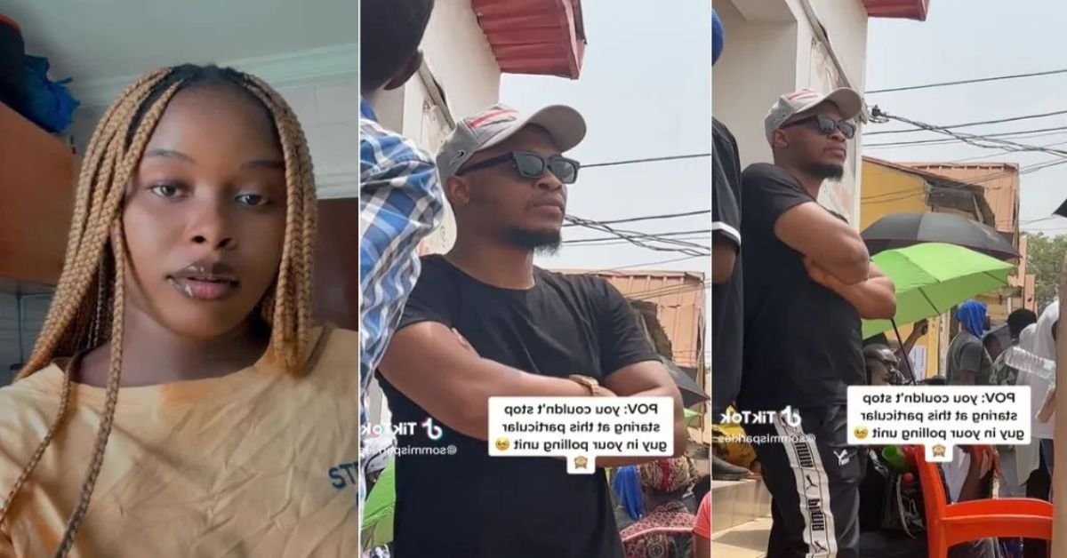 “Mama don lose focus” – Nigerian lady sees handsome man at polling unit, falls in love with him (Video)