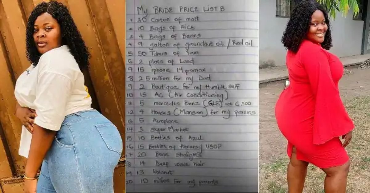 "My brothers I dey knack oo"- Curvy lady displays heavy bride price list, stirs reactions